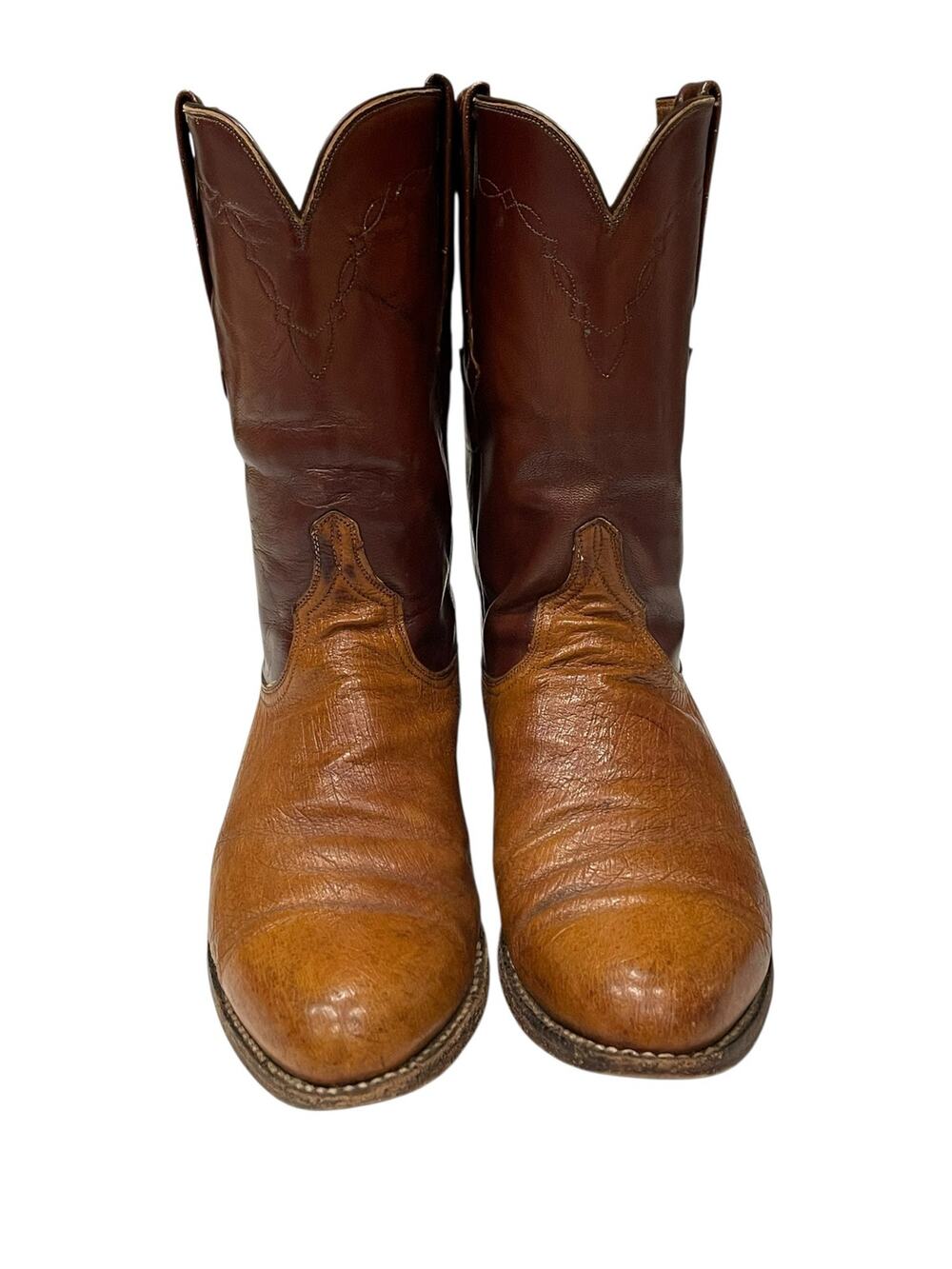 Lucchese L8009 Brown 2-tone Roper Western Ostrich Cowboy Boots Men’s Size 7.5D
